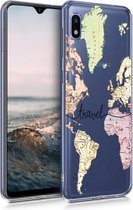 kwmobile telefoonhoesje voor Samsung Galaxy A10 - Hoesje voor smartphone in zwart / meerkleurig / transparant - Travel Wereldkaart design