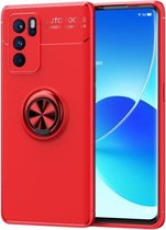 Voor OPPO Reno6 Pro metalen ringhouder 360 graden roterende TPU-hoes (rood + rood)