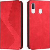 Voor Samsung Galaxy A40 Skin Feel Magnetisch S-type Effen Kleur Horizontale Flip Lederen Case met Houder & Kaartsleuf & Portemonnee (Rood)