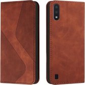 Voor Samsung Galaxy A01 Huid Voelen Magnetische S-type Effen Kleur Horizontale Flip Lederen Case met Houder & Kaartsleuf & Portemonnee (Bruin)