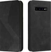 Voor Samsung Galaxy S10+ Skin Feel Magnetisch S-type Effen Kleur Horizontale Flip Lederen Case met Houder & Kaartsleuf & Portemonnee (Zwart)