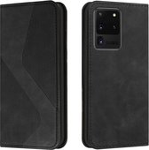 Voor Samsung Galaxy S20 Ultra Skin Feel Magnetisch S-type Effen Kleur Horizontale Flip Lederen Case met Houder & Kaartsleuf & Portemonnee (Zwart)