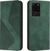 Voor Samsung Galaxy S20 Ultra Skin Voel Magnetisch S-type Effen Kleur Horizontale Flip Lederen Case met Houder & Kaartsleuf & Portemonnee (Groen)