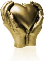 Geel goud gelakte figuurkaars, design: Hart in Handen Hoogte 16 cm (35 uur)