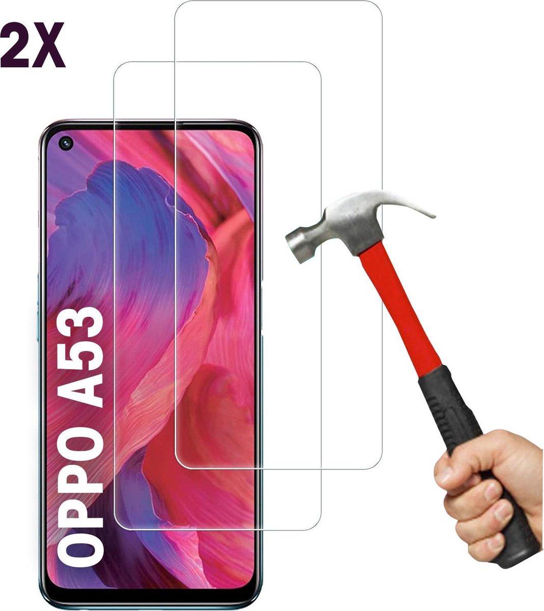 Screenprotector geschikt voor OPPO A53 Screenprotector 2X - Tempered Glass - Anti Shock screen protector - 2PACK - EPICMOBILE