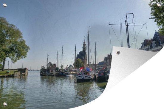 Tuinposter - Tuindoek - Tuinposters buiten - Schattige bootjes en andere schepen liggen in de haven van Hoorn - 120x80 cm - Tuin