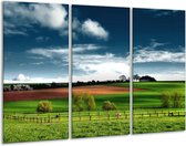 GroepArt - Schilderij -  Natuur - Groen, Bruin, Blauw - 120x80cm 3Luik - 6000+ Schilderijen 0p Canvas Art Collectie