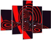Glasschilderij -  Abstract - Rood, Zwart - 100x70cm 5Luik - Geen Acrylglas Schilderij - GroepArt 6000+ Glasschilderijen Collectie - Wanddecoratie- Foto Op Glas