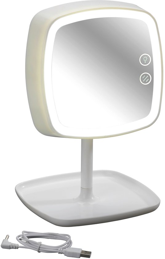 Wenko Spiegel En Led-tafellamp Ostia 19 X 18 X 29 Cm Abs Wit