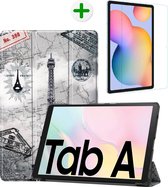 Tablet hoes geschikt voor Samsung Galaxy Tab A7 - Tri-fold Book Case en Tempered Glass Cover - 10.4 inch - Eiffeltoren