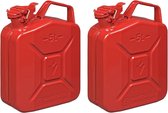 Set van 2x stuks metalen jerrycan 5 liter rood - geschikt voor brandstof - benzine / diesel