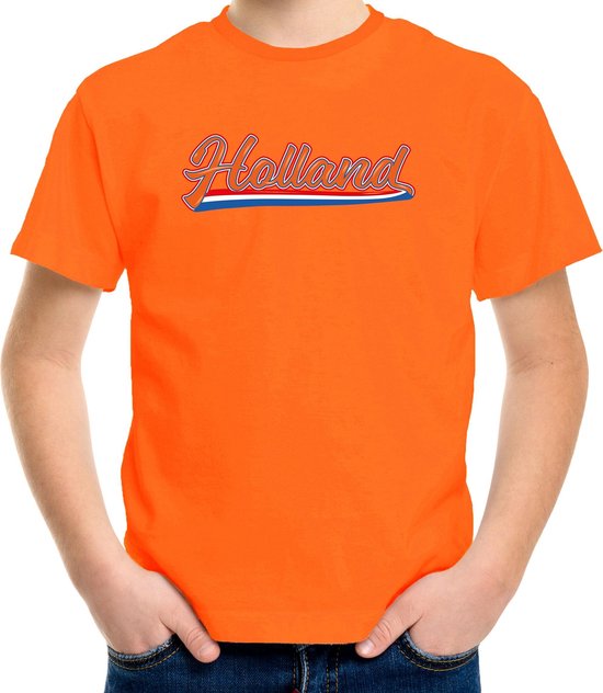 Oranje fan t-shirt voor kinderen - Holland met Nederlandse wimpel - Nederland supporter - Koningsdag / EK / WK shirt / outfit 158/164
