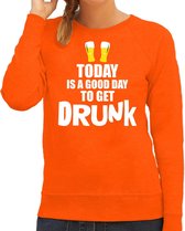 Koningsdag sweater good day to get drunk oranje - dames - Kingsday EK/ WK trui / outfit / kleding XS