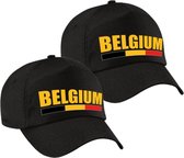 2x stuks Belgium supporters pet zwart voor dames en heren - Belgie landen baseball cap - supporter accessoire