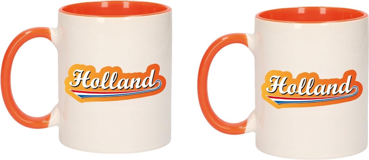 4x stuks Holland met lettercontour mok/ beker oranje wit 300 ml