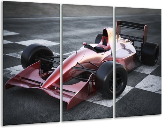 GroepArt - Schilderij -  Auto, Formule 1 - Grijs, Roze, Rood - 120x80cm 3Luik - 6000+ Schilderijen 0p Canvas Art Collectie