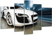 Glasschilderij Audi, Auto - Wit, Blauw - 170x100cm 5Luik - Foto Op Glas - Geen Acrylglas Schilderij - 6000+ Glasschilderijen Collectie - Wanddecoratie