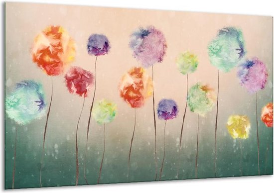 Peinture | Fleurs de peinture sur toile | Vert, crème | 120x70cm 1Hatch | Tirage photo sur toile