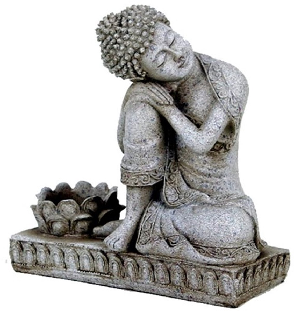 Boeddha met kaarshouder steengrijs - 17.5 - Polyresin - M