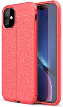 iPhone 11 Pro Hoesje Shock Proof Siliconen Hoes Case | Back Cover TPU met Leren Textuur - Rood