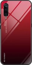 Voor Geschikt voor Xiaomi Mi 9 Gradient Color Glass Case (rood)