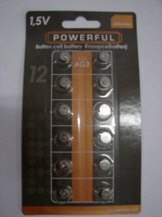 Pile bouton 1.5V AG3 / L736 Powerfull Alkeline - 1 bandelette avec 12 piles  bouton chacune