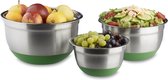 Relaxdays Schalenset 3-delig - antislip - saladekom - mengkom - rvs - keukengerei - groen