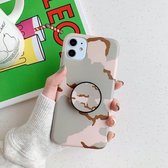 Schokbestendige IMD camouflage TPU beschermhoes met houder voor iPhone 12 mini (roze)