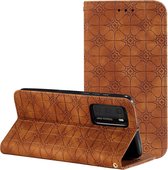 Voor Huawei P40 Lucky Flowers reliÃ«fpatroon Magnetische horizontale flip lederen tas met houder en kaartsleuven (bruin)