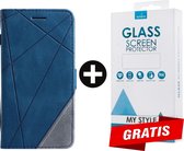 Bookcase Hoesje Patroon Met Pasjeshouder iPhone X Blauw - Gratis Screen Protector - Telefoonhoesje - Smartphonehoesje