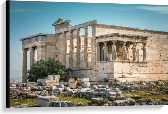 Canvas  - Tempel op Akropolis in Athene, Griekenland - 90x60cm Foto op Canvas Schilderij (Wanddecoratie op Canvas)