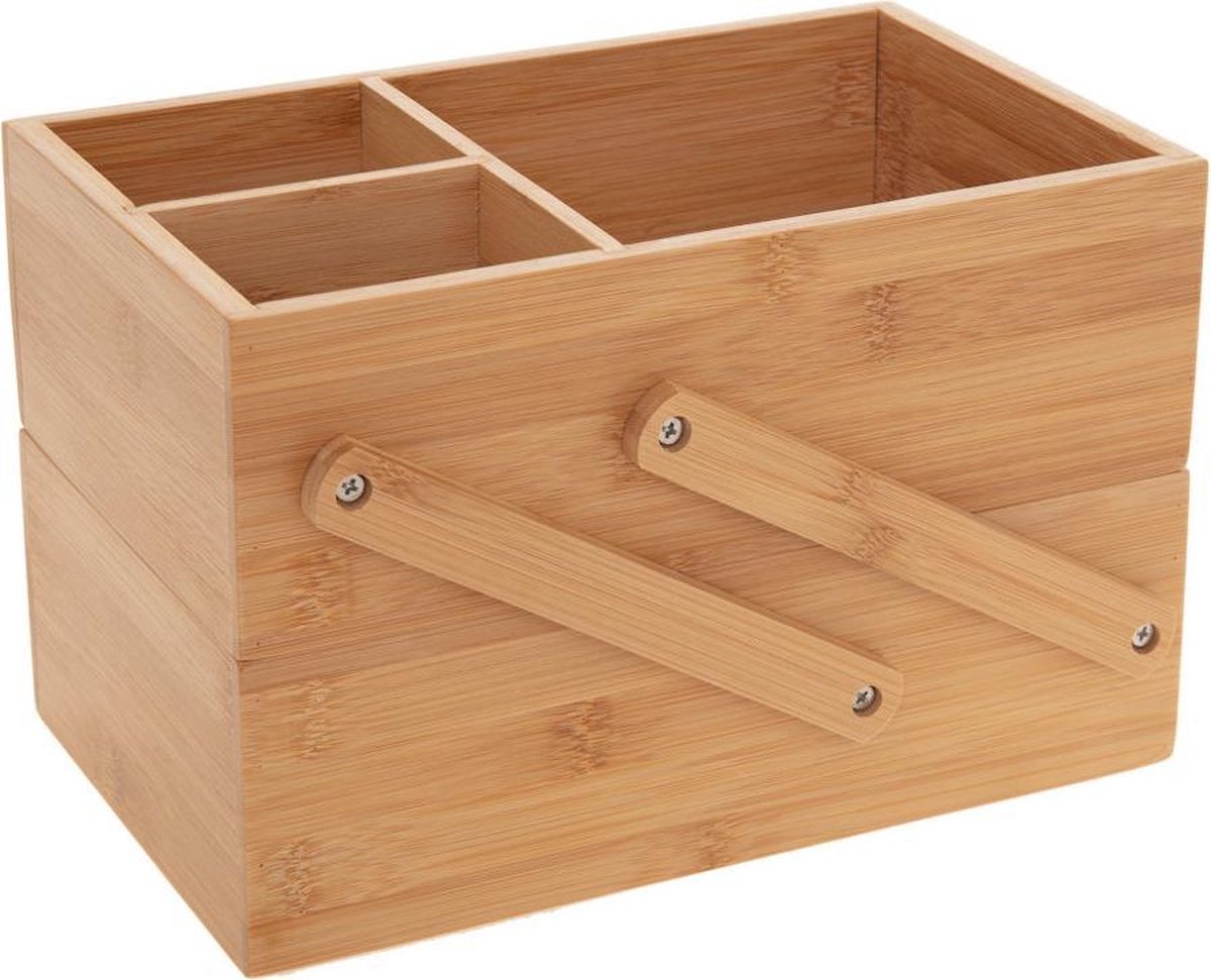 Make up Organizer met 6 Vakken - Uitklapbaar 2 Traps - Bamboe Hout - Makeup Organizer - Sieraden Cosmetica Opbergen — cadeau in Wonen & Interieur - foto 2