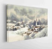 Winter mountains watercolor landscape with trees and the valley. Cristmas card - Modern Art Canvas - Horizontal - 1053316439 - 115*75 Horizontal