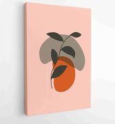 Botanical wall art vector set. Earth tone boho foliage line art drawing with abstract shape. 3 - Moderne schilderijen – Vertical – 1831787014 - 50*40 Vertical