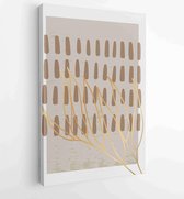 Botanical and golden line wall art vector set. Earth tone boho foliage line art drawing with abstract shape. 1 - Moderne schilderijen – Vertical – 1827852725 - 80*60 Vertical