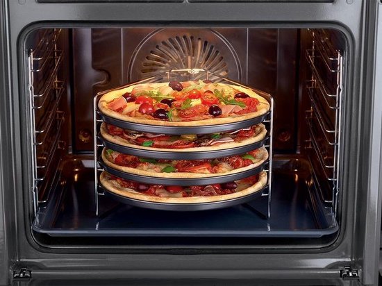 Relaxdays Pizzaplaat Met Standaard, Set Van 4, HBD: 20 X 32 Cm Bakplaat Pizza 270c Antiaanbaklaag Antraciet 663179624