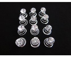 Curlies zilver | Diamant | Spiraal | Haarcurlies | Haarsieraad - Haarversiering - Haaraccessoire | Bruidskapsel | 12 stuks
