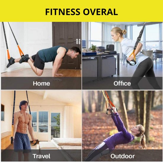 W&Z® Suspension trainer Pro - Thuis sporten - Complete suspension Training set - Resistance training- Zwart/Geel