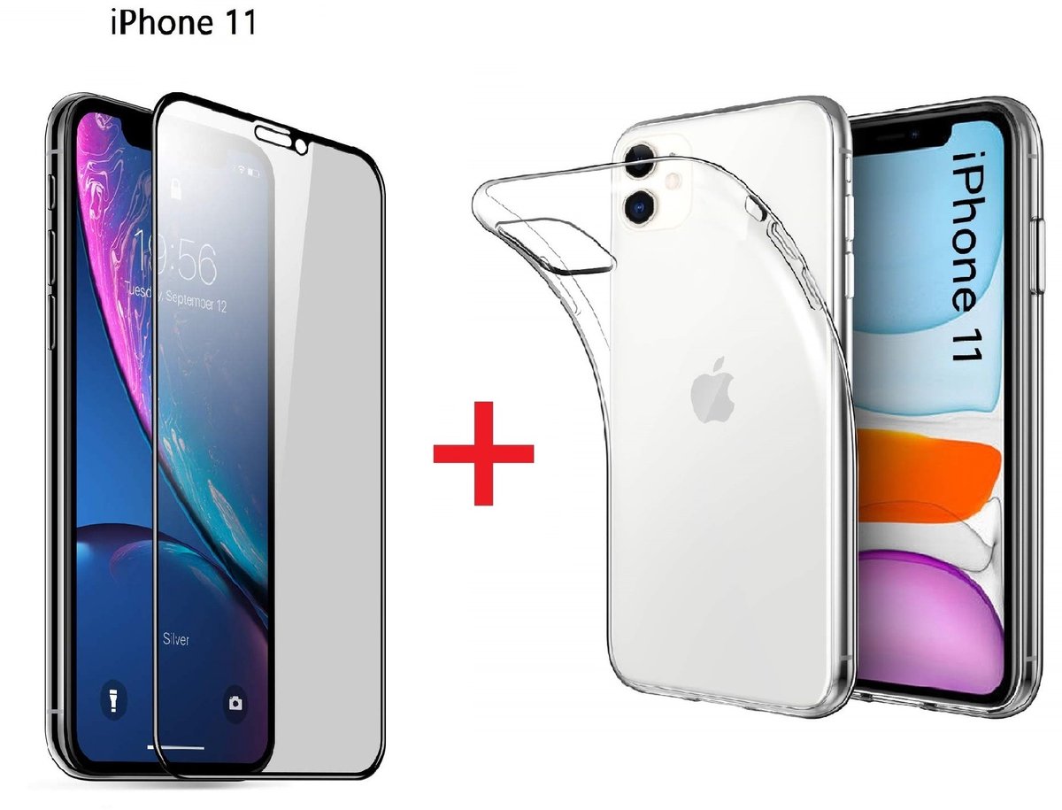 Hoesje Geschikt voor iPhone 11 Screen Protecter Zwart + TPU Hoesje