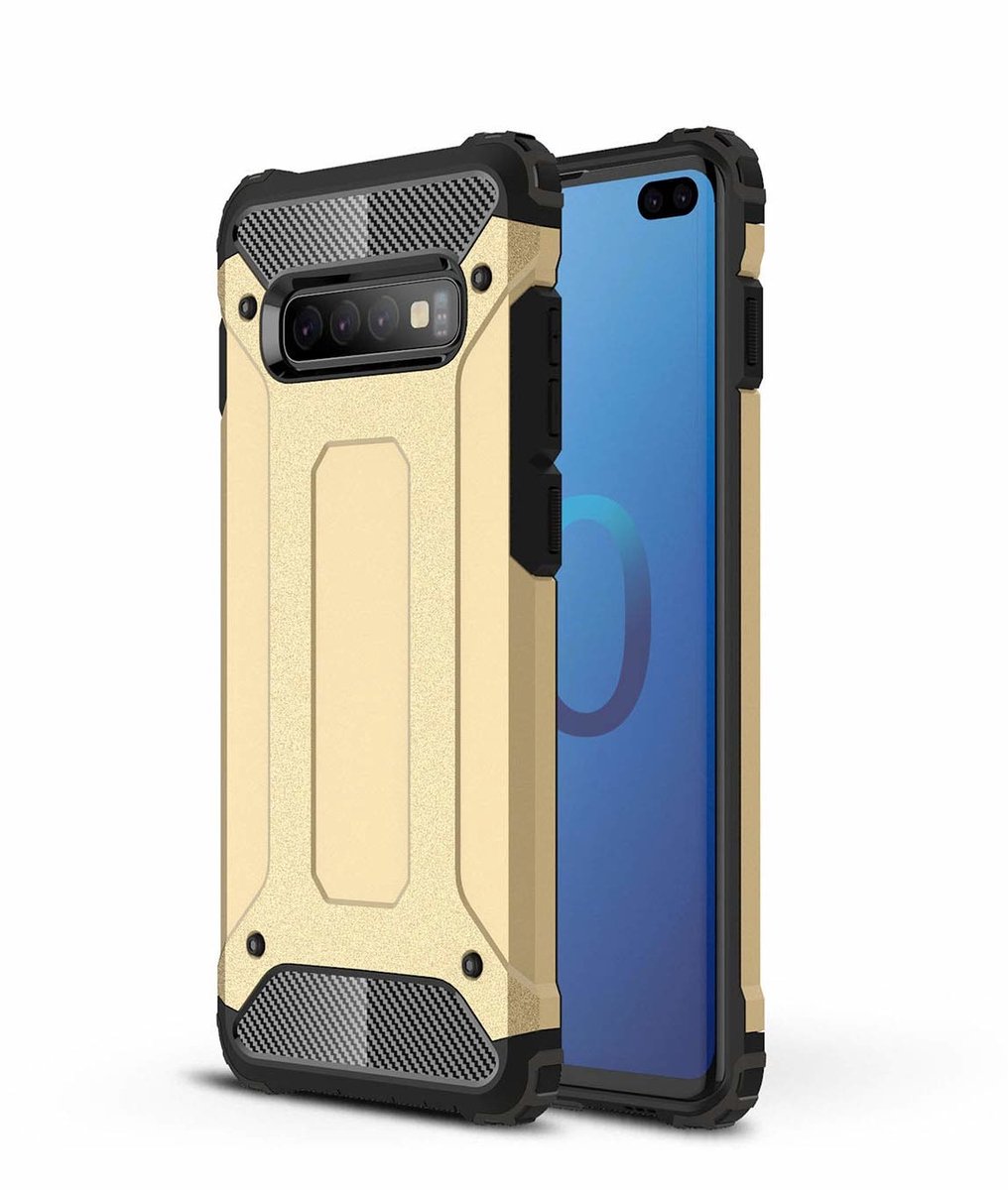 Ntech Hoesje Geschikt Voor Samsung Galaxy S10 Hybrid Armor Hoesje - Goud