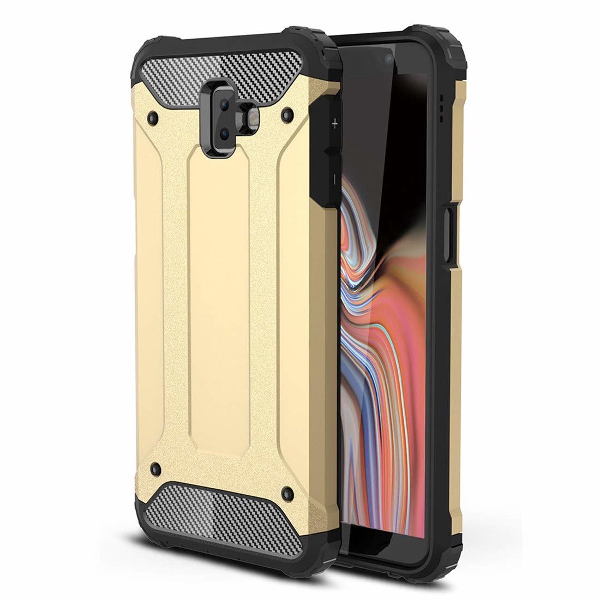 Ntech Hoesje Geschikt Voor Samsung Galaxy J6+ Hybrid Armor Hoesje - Goud