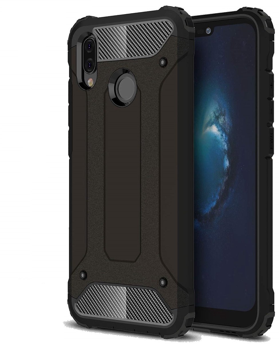 Ntech Hoesje Geschikt voor Huawei P20 Lite (2018) Dual layer Armor Hoesje - Zwart