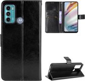 Voor Motorola Moto G40 Fusion/Moto G60 Crazy Horse Textuur Horizontale Flip Lederen Case met Houder & Kaartsleuven & Lanyard (Zwart)