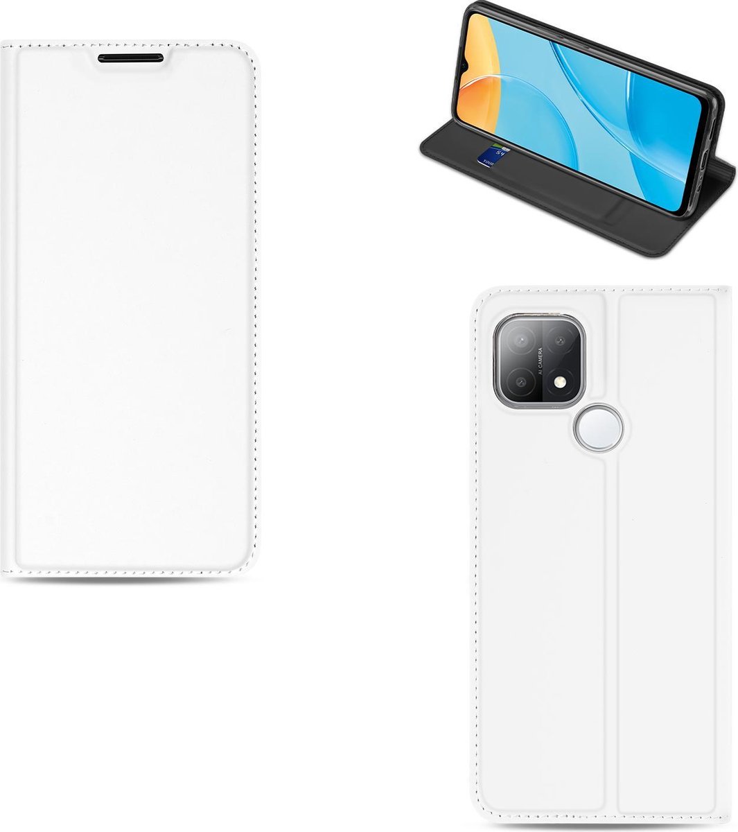 Book Case OPPO A15 Hoesje Wit met Pashouder