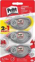Pritt Correctieroller - Compact formaat - Flexibele Kop - 3x10meter - 2+1 gratis - Correctie Roller