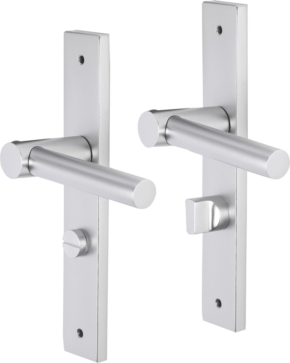 Deurkruk - Impresso Dover - Voor binnen - Vierkant deurschild met schroeven en toiletsluiting - Aluminium - 2 stuks