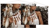 Vrouw in witte veren,  - Foto op Textielposter - 45 x 30 cm