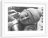 Foto in frame , Slapende Boeddha , 120x80cm , Grijs , Premium print