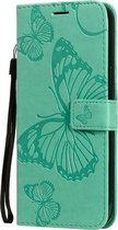 Apple iPhone 12 Pro Max Hoesje - Mobigear - Butterfly Serie - Kunstlederen Bookcase - Turquoise - Hoesje Geschikt Voor Apple iPhone 12 Pro Max