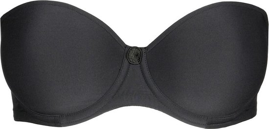 Zwarte strapless bh met een klein strikje in het midden.